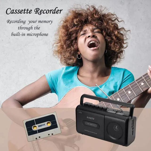 Alt view image 3 of 6 - Portable Cassette Tape Player Recorder, AM/FM Radio Cassette Player with Built in Speaker, Headphone Jack, AC or Battery Operated Tape Player, Black