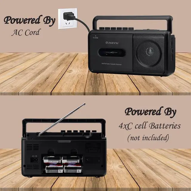 Alt view image 6 of 6 - Portable Cassette Tape Player Recorder, AM/FM Radio Cassette Player with Built in Speaker, Headphone Jack, AC or Battery Operated Tape Player, Black