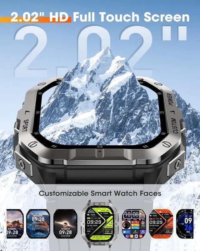 Alt view image 2 of 6 - Military Smart Watches for Men,2.02''Smartwatch Fitness Tracker Built-inGPS | Built-in GPS with Sleep Monitor/Heart Rate/100+ Sport Modes/Waterproof/Answer/Make Calls/Compatible for Android and iPhone