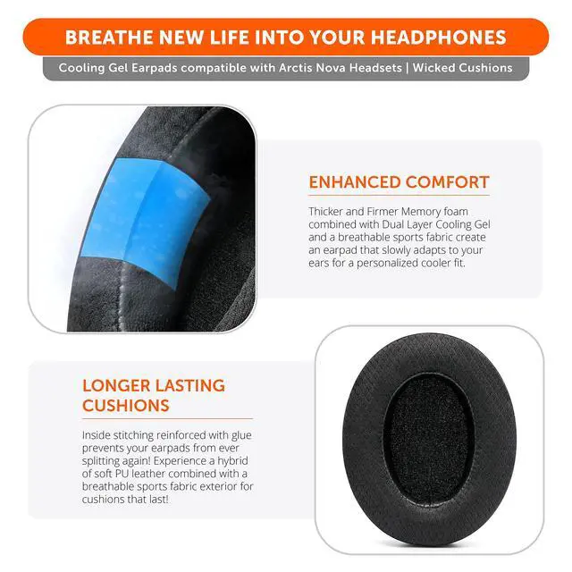 Alt view image 4 of 6 - Freeze for Arctis Nova - Hybrid Fabric Cooling Gel Replacement Earpads for Arctis Nova Pro Wired, Nova 7, 5, 4, 3, 1 - Made by Wicked Cushions (Does Not Fit Nova Pro Wireless) | Black