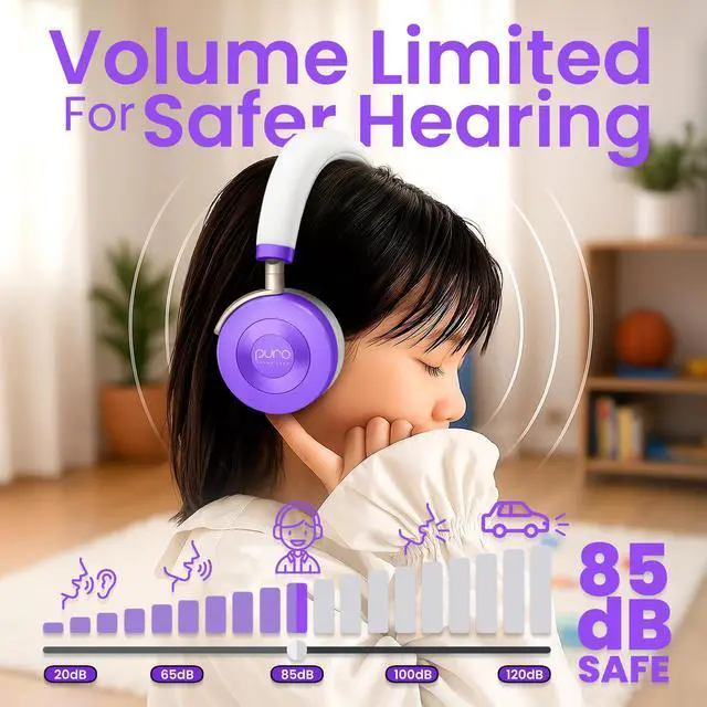 Alt view image 2 of 6 - Kids Headphones, Volume-Limiting, JuniorJam Plus, Purple | Universal Hybrid Active Noise Cancelling Headphone, Volume Limiting, Hi-Res Audio, 32h Playtime, Pc Wireless Headset with Mic