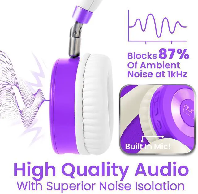 Alt view image 6 of 6 - Kids Headphones, Volume-Limiting, JuniorJam Plus, Purple | Universal Hybrid Active Noise Cancelling Headphone, Volume Limiting, Hi-Res Audio, 32h Playtime, Pc Wireless Headset with Mic