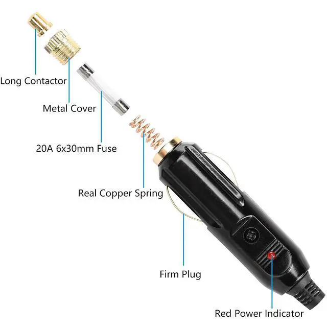 Alt view image 2 of 7 - 2PCS 20A Cigarette Lighter Male Plug,12V/24V Full Copper Aux Socket Plug Cigarette Lighter Plug Replacement With Red LED