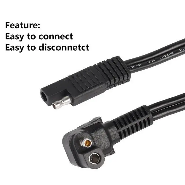 Alt view image 2 of 7 - Right Angle Extension Cable, 0.9m 90 Degree 12AWG SAE to SAE Quick Disconnect Wire Harness for Solar Panel, Motorcycle, Cars, RV (Black)