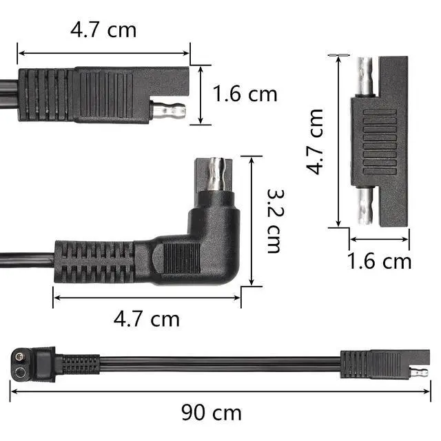 Alt view image 4 of 7 - Right Angle Extension Cable, 0.9m 90 Degree 12AWG SAE to SAE Quick Disconnect Wire Harness for Solar Panel, Motorcycle, Cars, RV (Black)
