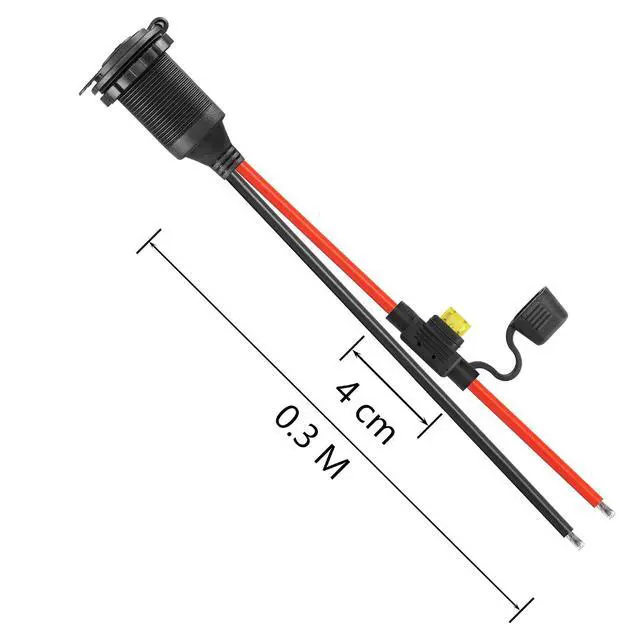 Alt view image 7 of 7 - 12V/24V Fixed Thread Cigarette Lighter Socket Extension Cable,20A 13AWG Waterproof Cigarette Lighter Female Socket Replacement Cable-0.3m/1ft