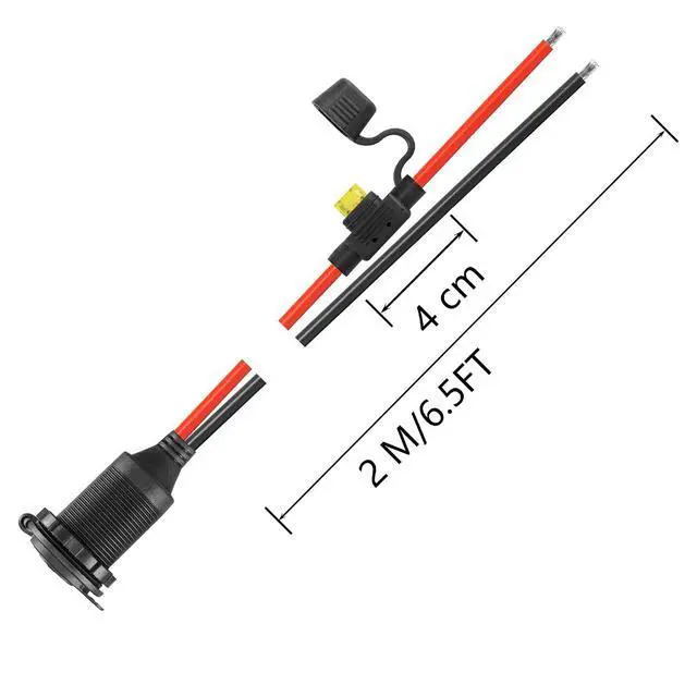 Alt view image 7 of 7 - 12V/24V Fixed Thread Cigarette Lighter Socket Extension Cable,20A 13AWG Waterproof Cigarette Lighter Female Socket Replacement Cable-(2M)
