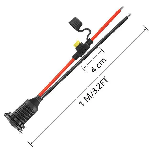 Alt view image 7 of 7 - 12V/24V Fixed Thread Cigarette Lighter Socket Extension Cable,20A 13AWG Waterproof Cigarette Lighter Female Socket Replacement Cable-(1M)