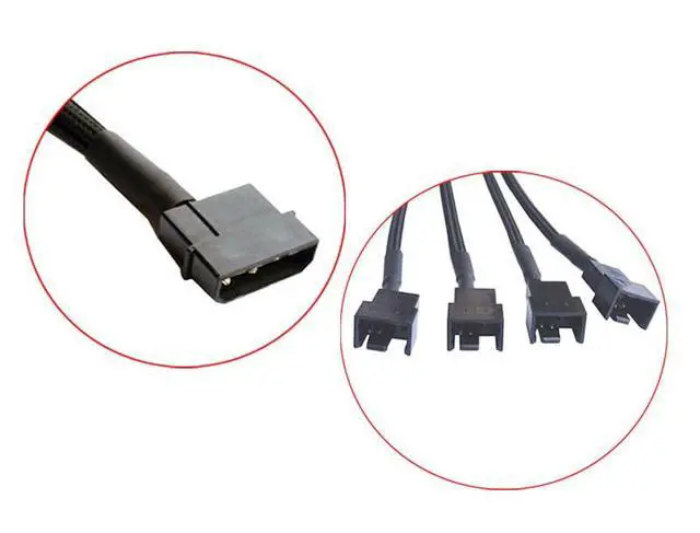 Alt view image 6 of 7 - 2pcs Molex Big 4pin to 3Pin / 4 Pin Adapter Cable 1 to 4 D-Type HUB Extension Cable Power Spliter for PC CPU Case Fan Connectors with Sleeve 27cm for Mainboard