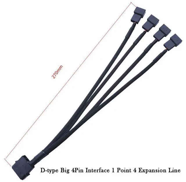 Alt view image 2 of 7 - 2pcs Molex Big 4pin to 3Pin / 4 Pin Adapter Cable 1 to 4 D-Type HUB Extension Cable Power Spliter for PC CPU Case Fan Connectors with Sleeve 27cm for Mainboard