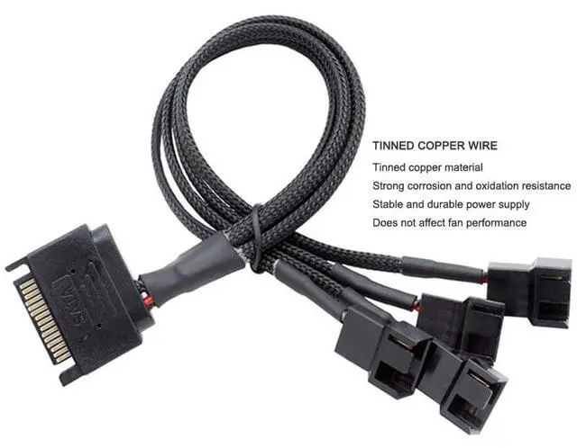 Alt view image 4 of 7 - 2Pcs 15Pin SATA to 3Pin 4Pin Adapter Cable SATA to PWM Conversion Power SATA 1 to 4 Extension Cables Case Fan Power Spliter Hub for Computer CPU Host Cooling Fan Connectors