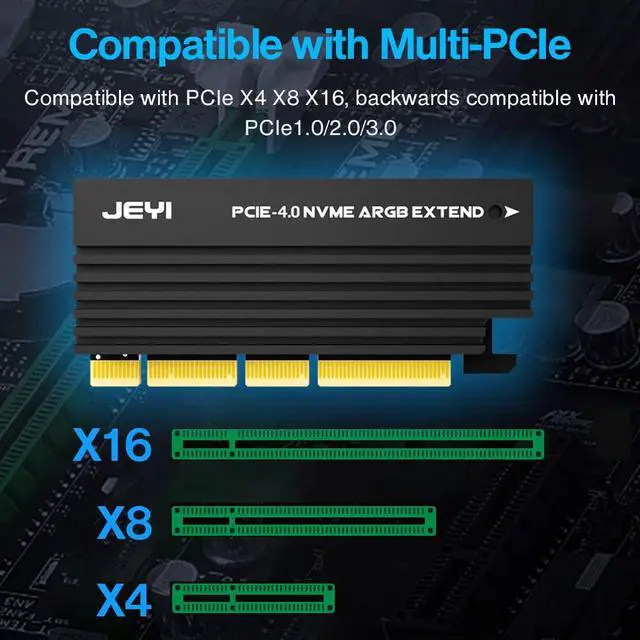 Alt view image 2 of 6 - Aluminum Alloy 5V 3Pin ARGB PCIE 4.0 to NVME Protocol Adapter Card with SSD Heatsink Support PCIE X4 X8 X16 Slot (RGB)
