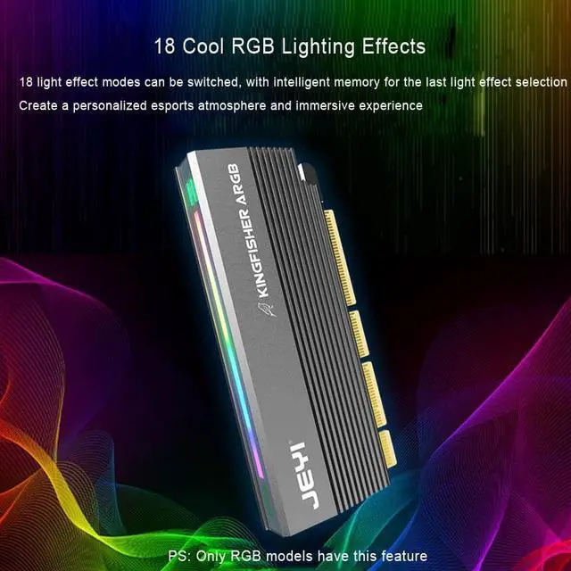 Alt view image 4 of 6 - Aluminum Alloy 5V 3Pin ARGB PCIE 4.0 to NVME Protocol Adapter Card with SSD Heatsink Support PCIE X4 X8 X16 Slot (RGB)