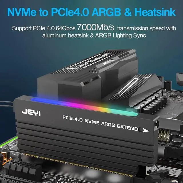 Alt view image 6 of 6 - Aluminum Alloy 5V 3Pin ARGB PCIE 4.0 to NVME Protocol Adapter Card with SSD Heatsink Support PCIE X4 X8 X16 Slot (RGB)