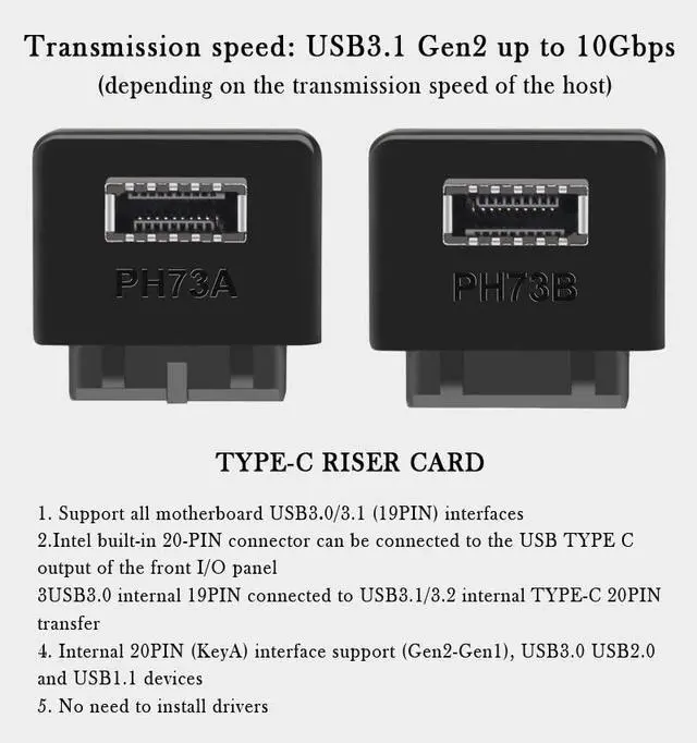 Alt view image 4 of 7 - USB3.0 19Pin To TYPE-E 20Pin Header Extension Adapter USB3.0 to TYPE-E 90 Degree Adapter Type C USB3.1 Front Panel Socket For Motherboard PC Connector Riser (2 Pack one Positive and one negative )