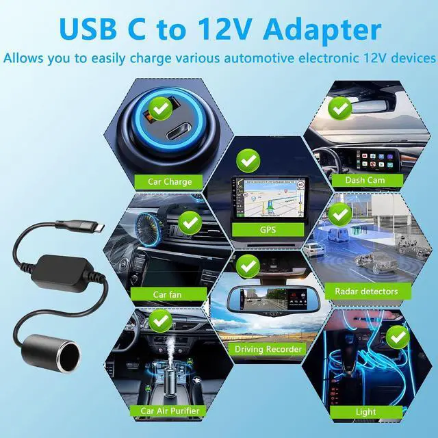 Alt view image 5 of 7 - 3.2ft USB C Male to 12V 18W Cigarette Lighter Socket Adapter Power Cable for Dash Cam,Radar Detector, GPS, Car Led Light Strips, and Other Automotive Electronics