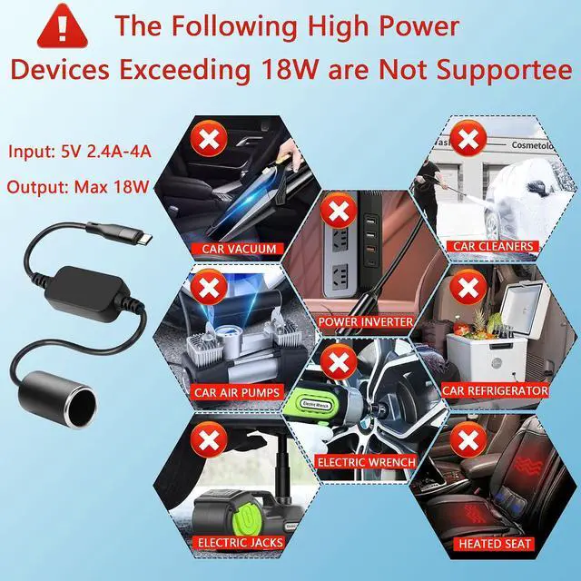 Alt view image 4 of 7 - 3.2ft USB C Male to 12V 18W Cigarette Lighter Socket Adapter Power Cable for Dash Cam,Radar Detector, GPS, Car Led Light Strips, and Other Automotive Electronics