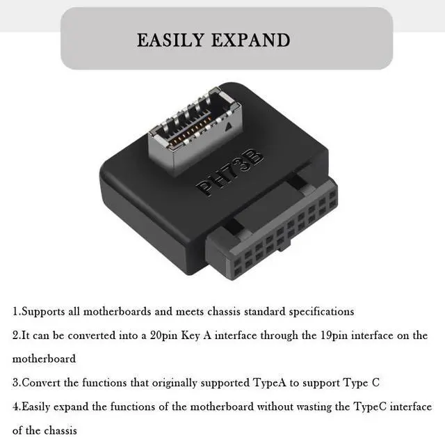 Alt view image 5 of 7 - USB3.0 19Pin To TYPE-E 20Pin Header Extension Adapter USB3.0 to TYPE-E 90 Degree Adapter Type C USB3.1 Front Panel Socket For Motherboard PC Connector Riser (2 Pack one Positive and one negative )