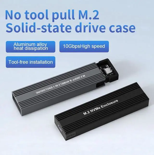 Alt view image 2 of 7 - M2 NVMe/NGFF SSD Enclosure 10Gbps PCIe SSD Case Portable Box USB C 3.2 Gen2 Tool Free External Adapter with Heat Sink Pad for M.2 SSD (White)