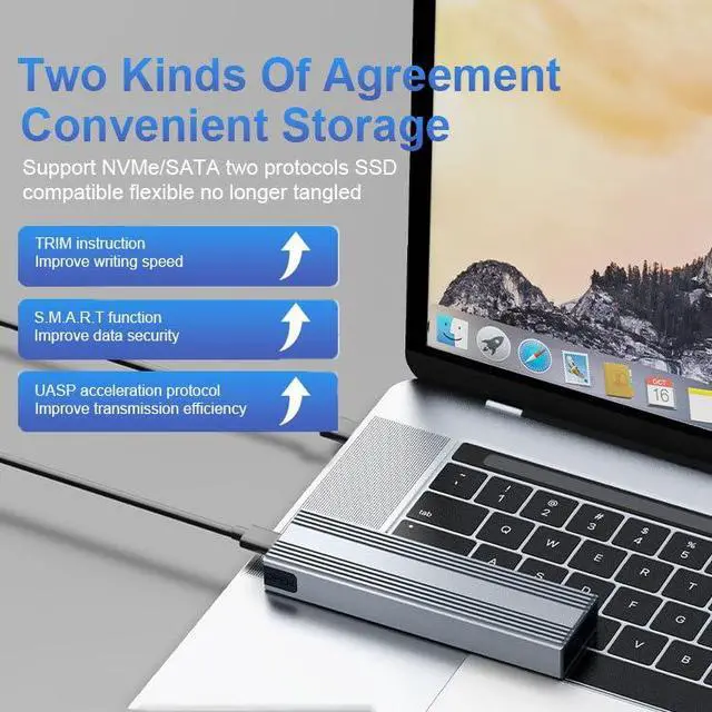 Alt view image 3 of 7 - M2 NVMe/NGFF SSD Enclosure 10Gbps PCIe SSD Case Portable Box USB C 3.2 Gen2 Tool Free External Adapter with Heat Sink Pad for M.2 SSD (White)