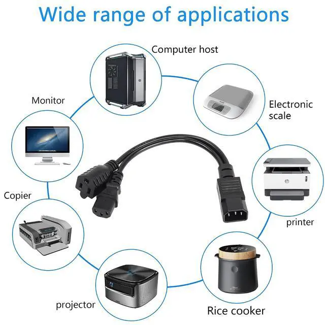 Alt view image 7 of 7 - 1ft C14 to C13 and NEMA 5-15R Y Splitter Power Cord, IEC 320 C14 Male to C13 Female & Nema 5-15R Female Splitter Power Cable(C14-C13/5-15R)