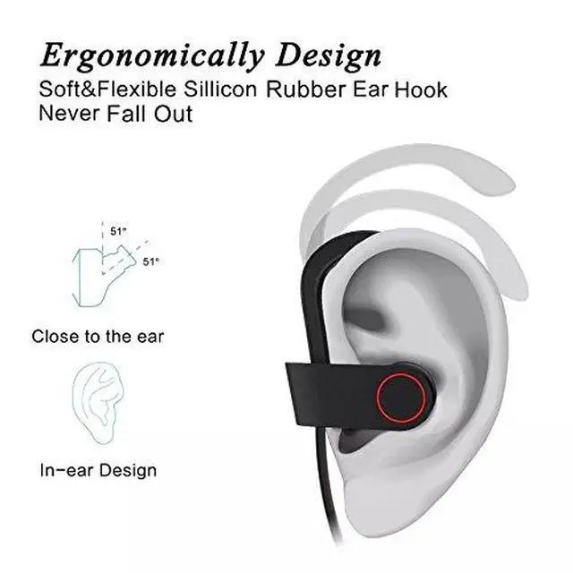 Alt view image 5 of 7 - IPX7 Waterproof Wireless Headset Sports Bass Wireless Bluetooth 5.0 Earphones Hanging Ear with Microphone (Red)
