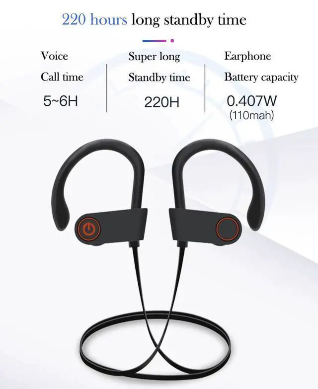 Alt view image 7 of 7 - IPX7 Waterproof Wireless Headset Sports Bass Wireless Bluetooth 5.0 Earphones Hanging Ear with Microphone (Red)