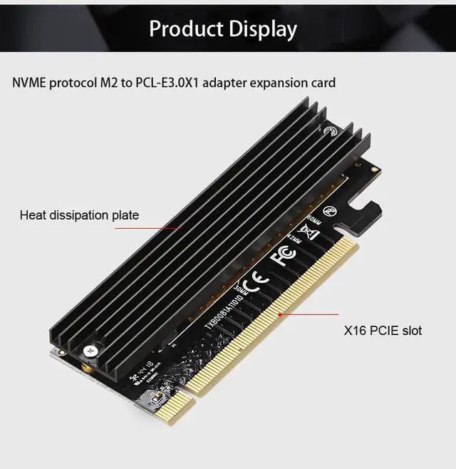 Alt view image 5 of 7 - M.2 NVMe SSD Adapter M2 to PCIE 3.0 X16 Controller Card with Aluminum Heat Sink M Key Interface Support PCI Express 3.0 4-Channel 2230-2280 Size