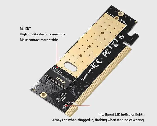 Alt view image 4 of 7 - M.2 NVMe SSD Adapter M2 to PCIE 3.0 X16 Controller Card with Aluminum Heat Sink M Key Interface Support PCI Express 3.0 4-Channel 2230-2280 Size