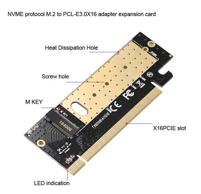 Alt view image 7 of 7 - M.2 NVMe SSD Adapter M2 to PCIE 3.0 X16 Controller Card with Aluminum Heat Sink M Key Interface Support PCI Express 3.0 4-Channel 2230-2280 Size
