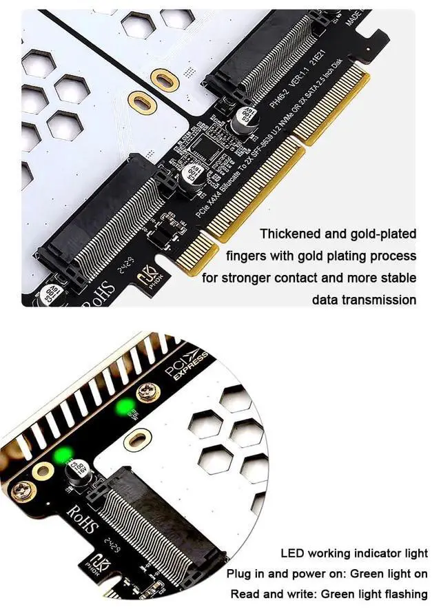 Alt view image 3 of 7 - U.2 Dual Drive Adapter Card 2.5 Inch SATA Hard Drive to PCIE4.0 Split Card with LED Indicator U.2 PCIe Adapter U.2 to PCIe Card
