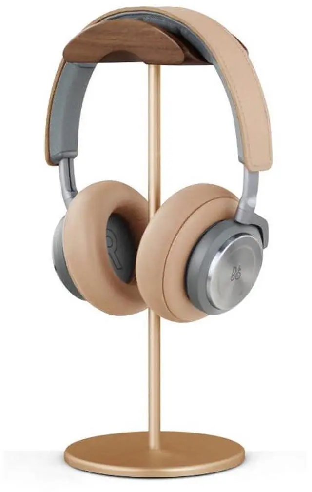 Main image of Black Walnut Wood Aluminum Headphone Stand Holder Nature Walnut Gaming Headset Holder Rack Earphone Brace with Solid Metal Base for Table Desk Display (Gold)