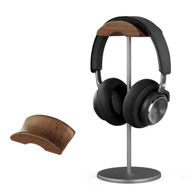 Alt view image 6 of 7 - Black Walnut Wood Aluminum Headphone Stand Holder Nature Walnut Gaming Headset Holder Rack Earphone Brace with Solid Metal Base for Table Desk Display (Gray)