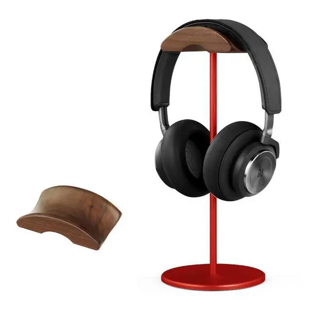 Alt view image 6 of 7 - Black Walnut Wood Aluminum Headphone Stand Holder Nature Walnut Gaming Headset Holder Rack Earphone Brace with Solid Metal Base for Table Desk Display (Red)
