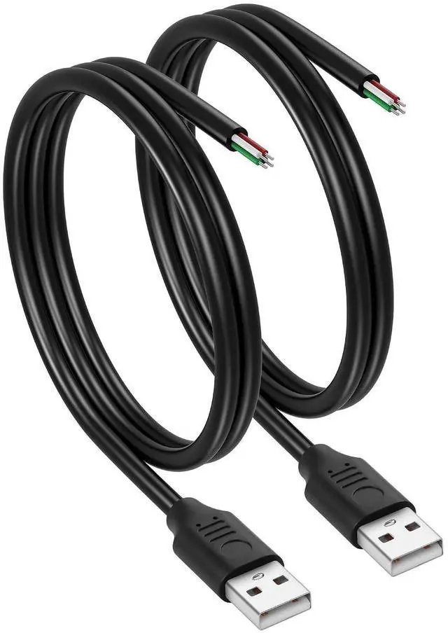 Main image of 2PCS Short USB A Male 4 Pin Bare Wire,24AWG USB 2.0 Male Plug to Bare Wire Open End Power and Data Replacement Repair Extension Cable-0.5M/1.6FT