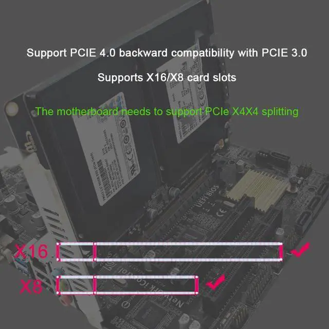 Alt view image 5 of 7 - U.2 Dual Drive Adapter Card 2.5 Inch SATA Hard Drive to PCIE4.0 Split Card with LED Indicator U.2 PCIe Adapter U.2 to PCIe Card