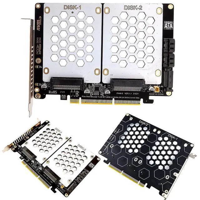 Alt view image 6 of 7 - U.2 Dual Drive Adapter Card 2.5 Inch SATA Hard Drive to PCIE4.0 Split Card with LED Indicator U.2 PCIe Adapter U.2 to PCIe Card