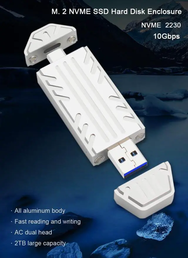 Alt view image 4 of 7 - M.2 2230 SSD Enclosure 10Gbps M.2 NVME SSD High-Speed Adapter Mobile Solid Hard Disk Box JMS583 Master Control with USB & Type-C Dual-Head