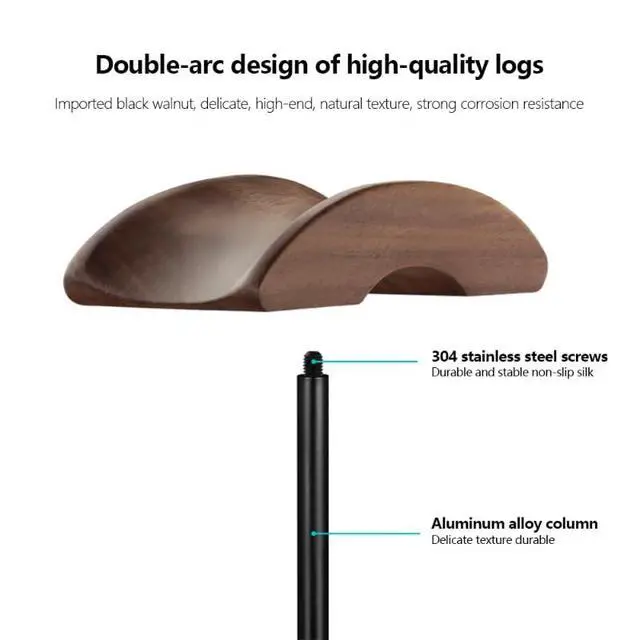 Alt view image 3 of 7 - Black Walnut Wood Aluminum Headphone Stand Holder Nature Walnut Gaming Headset Holder Rack Earphone Brace with Solid Metal Base for Table Desk Display (Silver)
