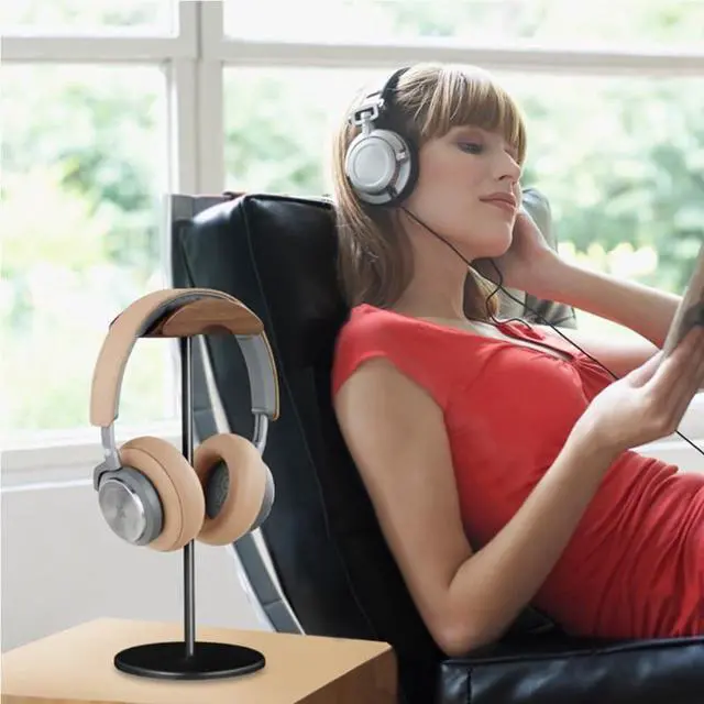 Alt view image 7 of 7 - Black Walnut Wood Aluminum Headphone Stand Holder Nature Walnut Gaming Headset Holder Rack Earphone Brace with Solid Metal Base for Table Desk Display (Silver)