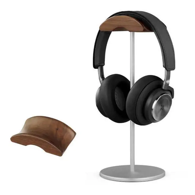 Alt view image 6 of 7 - Black Walnut Wood Aluminum Headphone Stand Holder Nature Walnut Gaming Headset Holder Rack Earphone Brace with Solid Metal Base for Table Desk Display (Silver)
