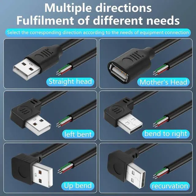 Alt view image 5 of 6 - 2PCS Short USB A Male 4 Pin Bare Wire,24AWG USB 2.0 Male Plug to Bare Wire Open End Power and Data Replacement Repair Extension Cable-0.5M/1.6FT