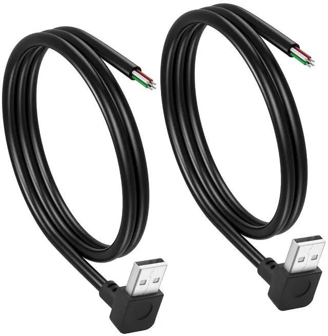 Main image of 2PCS Short USB A Male 4 Pin Bare Wire,Down Angle 24AWG USB 2.0 Male Plug to Bare Wire Open End Power and Data Replacement Repair Extension Cable-0.5M/1.6FT