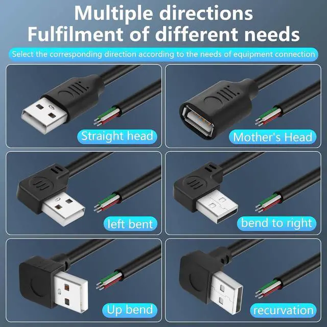 Alt view image 5 of 6 - 2PCS Short USB A Male 4 Pin Bare Wire,Down Angle 24AWG USB 2.0 Male Plug to Bare Wire Open End Power and Data Replacement Repair Extension Cable-0.5M/1.6FT