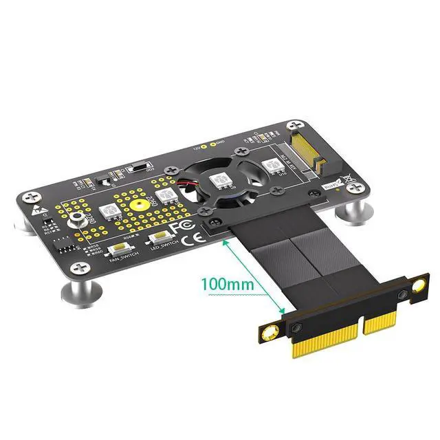 Alt view image 2 of 7 - M.2 NVME SSD Adapter with Fan, Supports 2242/2260/2280 Drives, PCIe x4 Extension Cable (PCIe x4, 10cm)