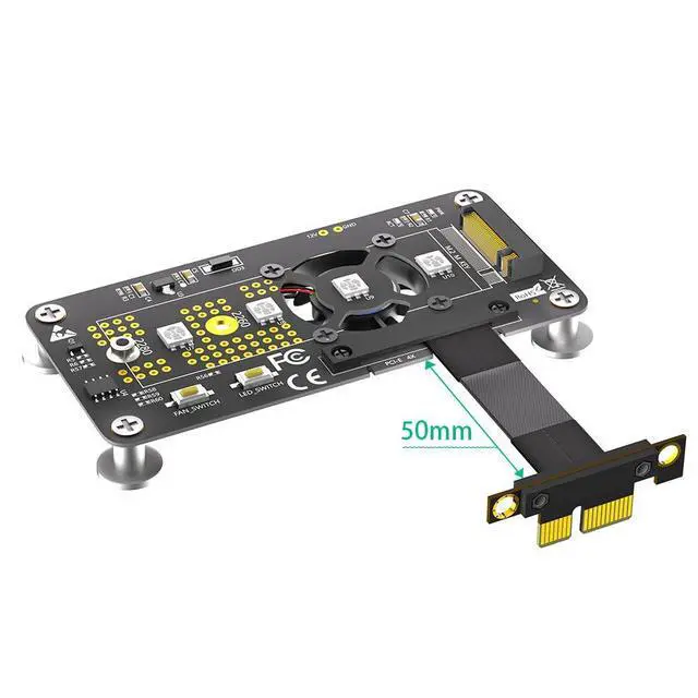 Alt view image 2 of 7 - M.2 NVME SSD Adapter with Fan, Supports 2242/2260/2280 Drives, PCIe x4 Extension Cable (PCIe x1, 5cm)