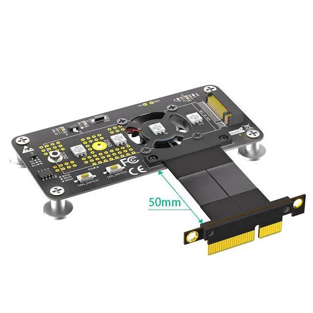 Alt view image 2 of 7 - M.2 NVME SSD Adapter with Fan, Supports 2242/2260/2280 Drives, PCIe x4 Extension Cable (PCIe x4, 5cm)
