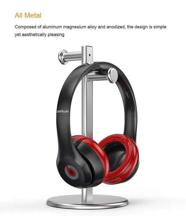 Alt view image 6 of 7 - Aluminum Alloy Headphone Bracket Dual Hanger Headphone Brace Universal Headset Support Game Earphone Stand Rack Headphone Accessories (Black)