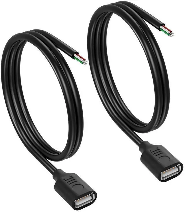 Main image of 2PCS Short USB A Female 4 Pin Bare Wire,24AWG USB 2.0 Female Plug to Bare Wire Open End Power and Data Replacement Repair Extension Cable-0.5M/1.6FT