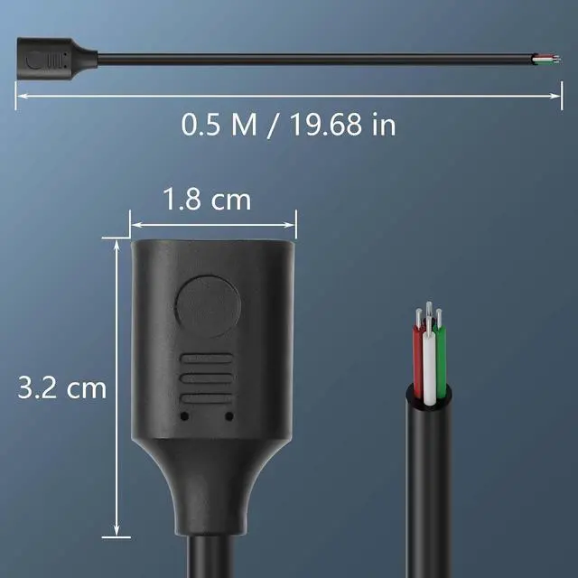 Alt view image 6 of 6 - 2PCS Short USB A Female 4 Pin Bare Wire,24AWG USB 2.0 Female Plug to Bare Wire Open End Power and Data Replacement Repair Extension Cable-0.5M/1.6FT